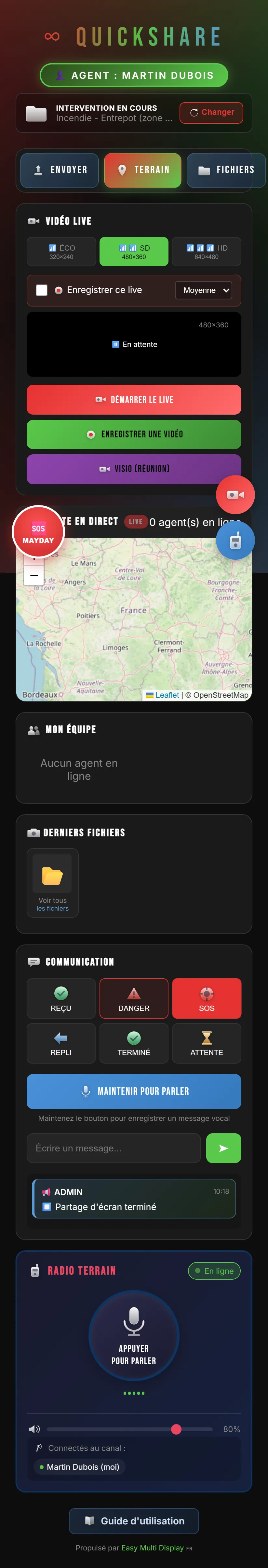 Terénní pohled agenta: video, mapa, zprávy a rádio