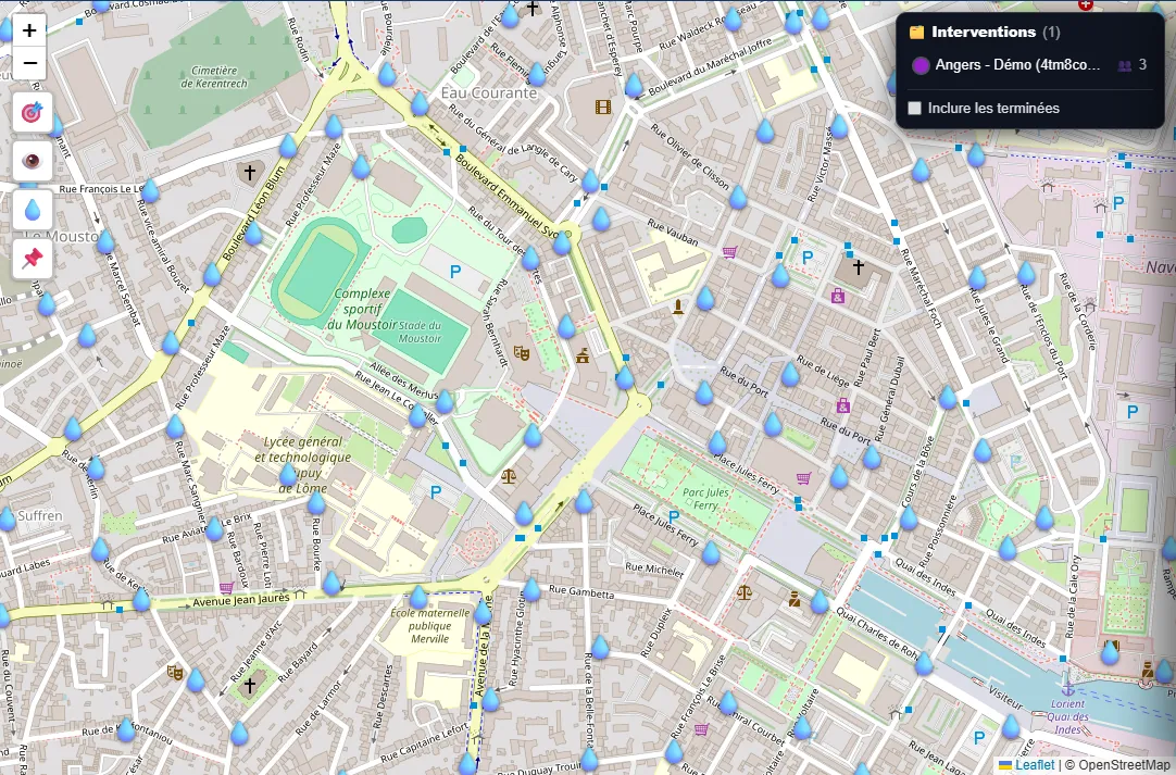 Vodní zdroje a hydranty na mapě
