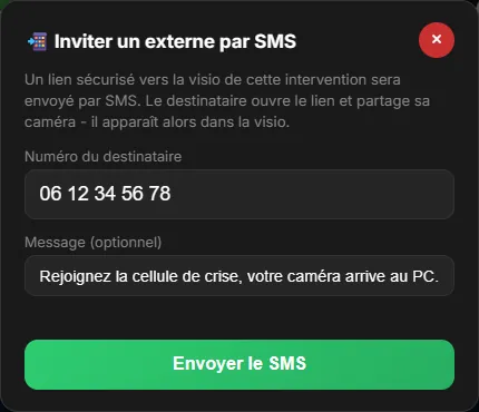 Pozvání externího účastníka přes SMS
